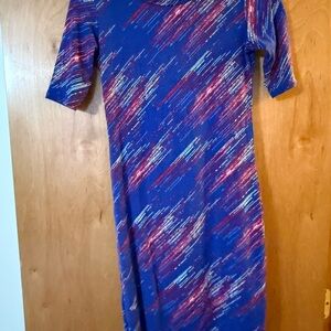 LuLaRoe Vibrant Blue and Red Long Sleeve Dress